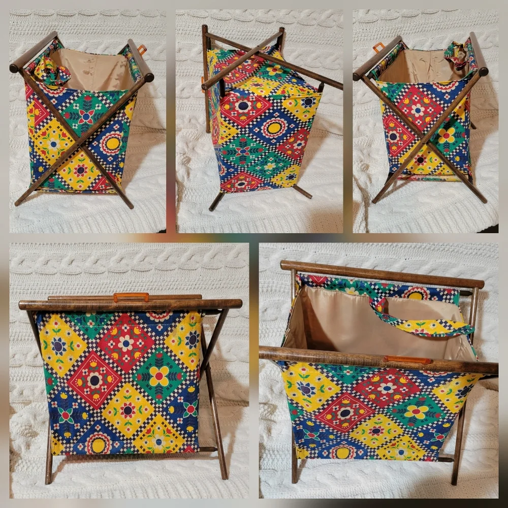 Vintage MCM Folding Knitting Basket